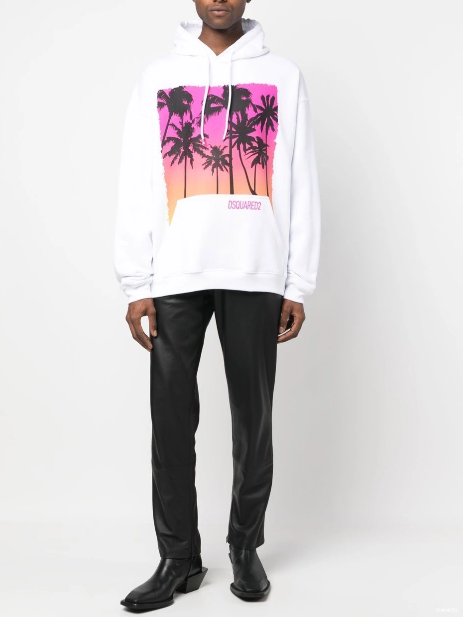 Disqued DSQUARED2 palm-tree Men cotton hoodie print 0216