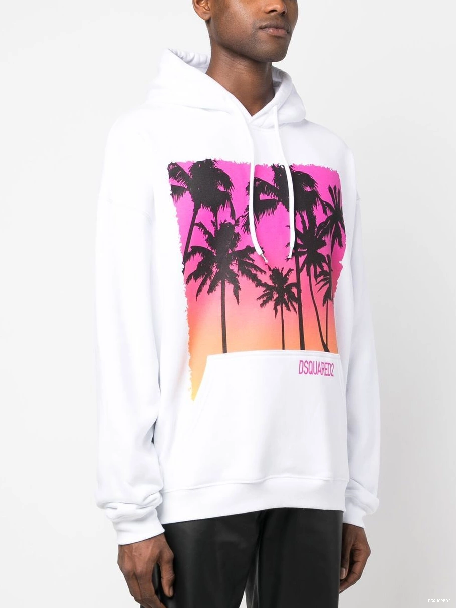 Disqued DSQUARED2 palm-tree Men cotton hoodie print 0216