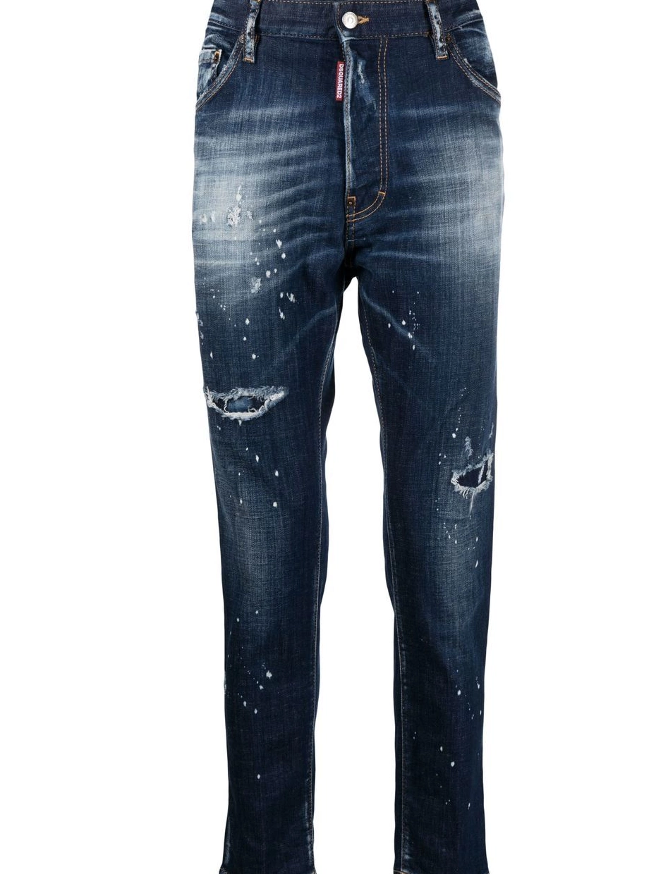 Cheap Men skinny ripped DSQUARED2 jeans paint-splatter 0213